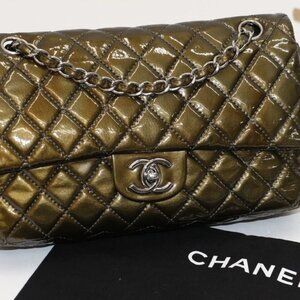 Chanel Classic Small Quilted Patent Leather Olive Green double Flap 12452440
